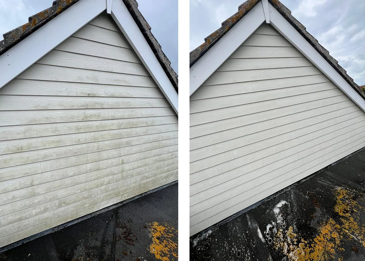 Pressure washing exterior cladding on a property in East Wittering